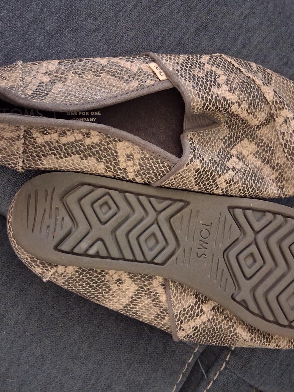 TOMS Women’s Snake-Print Slip-On Flats in Beige and Taupe